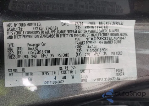 2014 Ford Focus Se z USA, uszkodzony, nr VIN 1FADP3K23EL461847